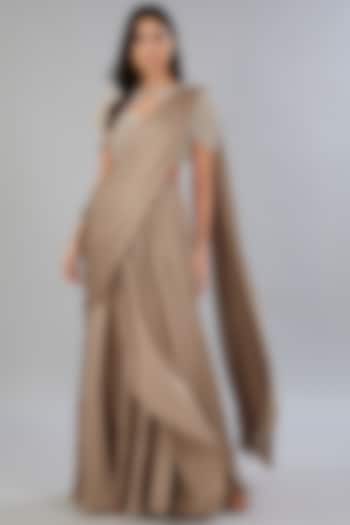 Nude Satin Draped Saree Set by ANUSHKAA BAJAJ at Pernia's Pop Up Shop