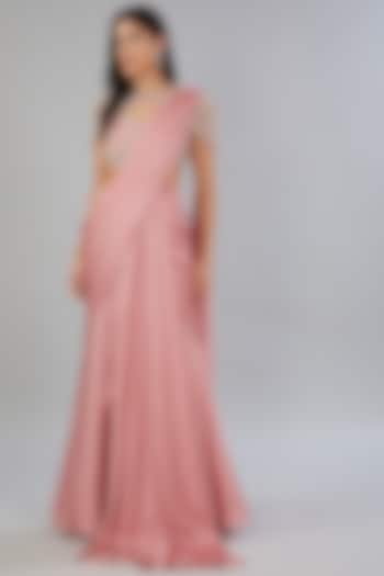 Pink Georgette Draped Saree Set by ANUSHKAA BAJAJ