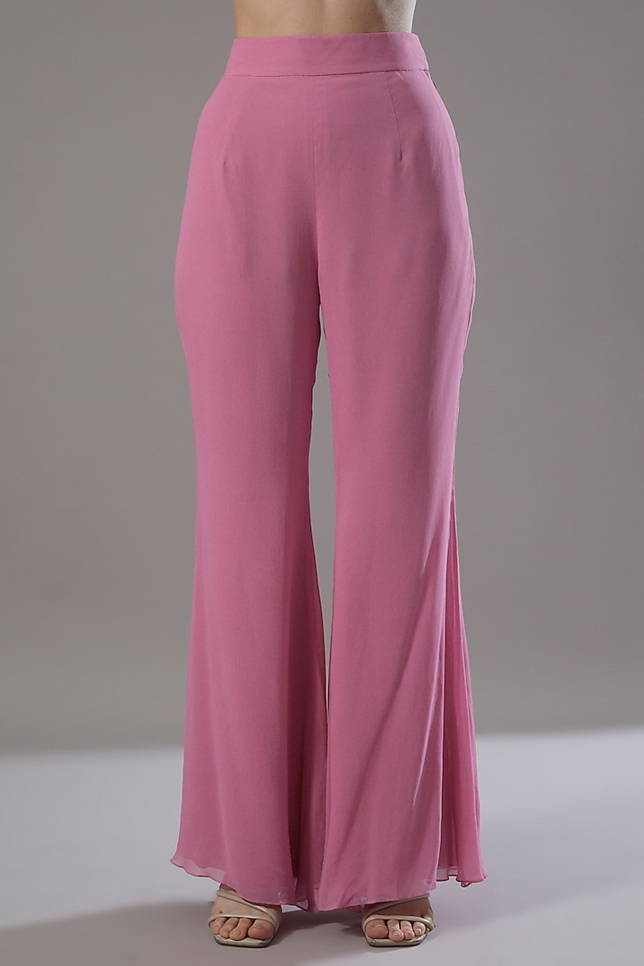 Blush Pink Georgette Embroidered Pant Reception Saree Set by ANUSHKAA BAJAJ at Pernia's Pop Up Shop