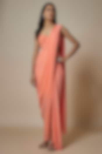 Peach Pure Georgette Pre-Draped Silt Saree Set by Ankita Bajaj Label at Pernia's Pop Up Shop