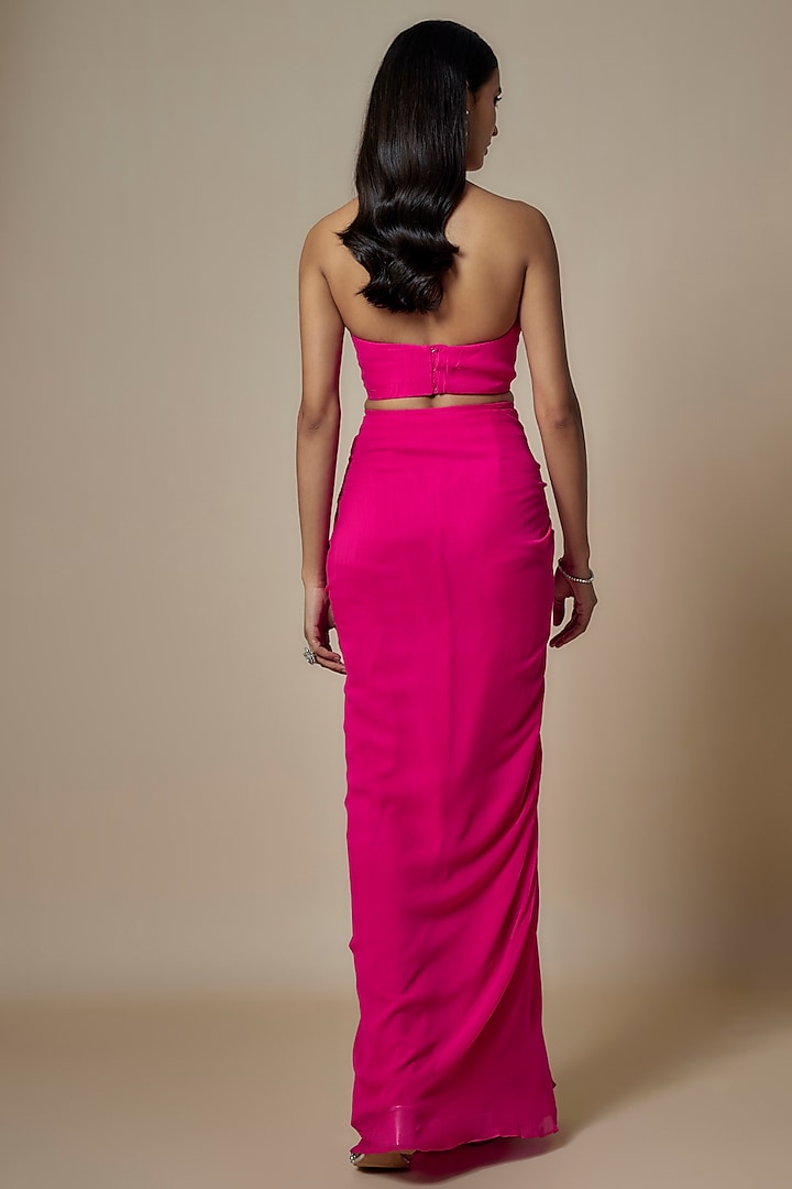 Fuchsia Pink Pure Georgette Draped Skirt Set by Ankita Bajaj Label at Pernia's Pop Up Shop