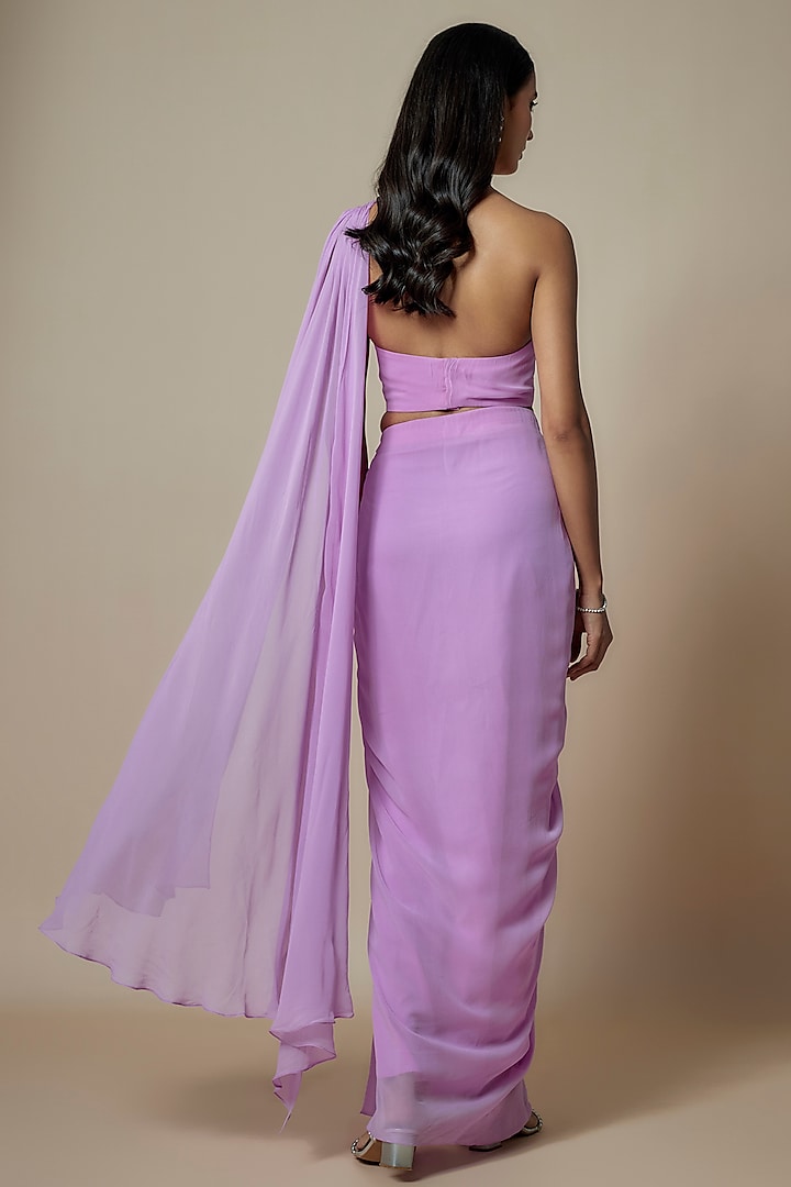 Lavender Pure Georgette Pre-Draped Slit Party Wear Saree Set by Ankita Bajaj Label at Pernia's Pop Up Shop