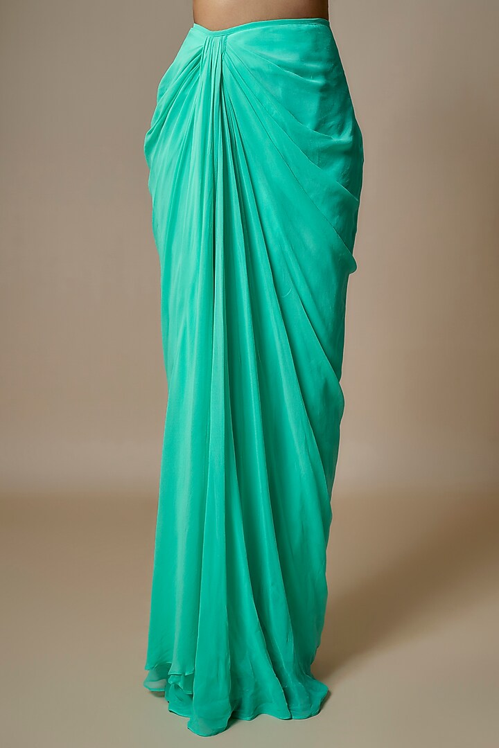 Aqua Pure Georgette Pre-Draped Slit Party Wear Saree Set by Ankita Bajaj Label at Pernia's Pop Up Shop
