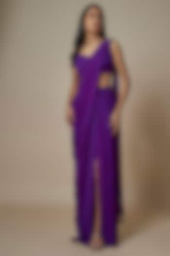 Purple Pure Georgette Pre-Draped Silt Saree Set by Ankita Bajaj Label at Pernia's Pop Up Shop