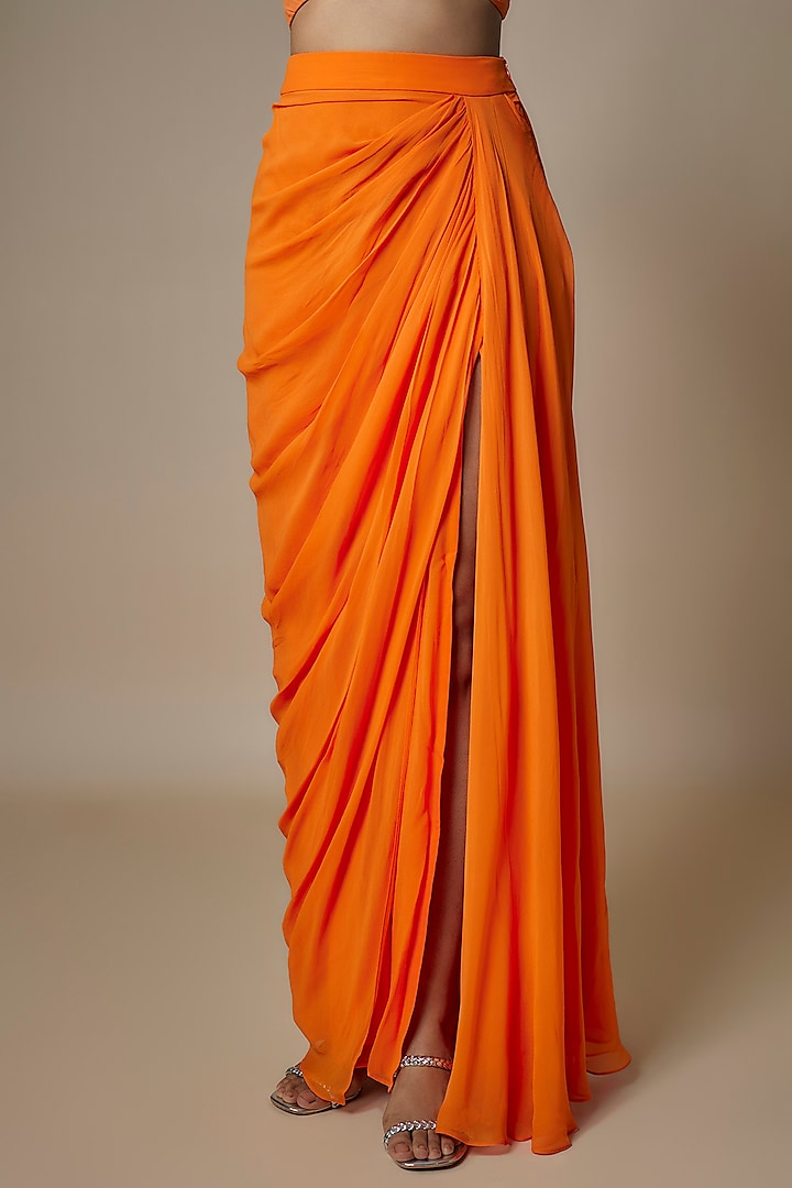 Orange Pure Georgette Draped Skirt Set by Ankita Bajaj Label at Pernia's Pop Up Shop