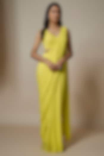 Lime Yellow Pure Georgette Pre-Draped Saree Set by Ankita Bajaj Label at Pernia's Pop Up Shop