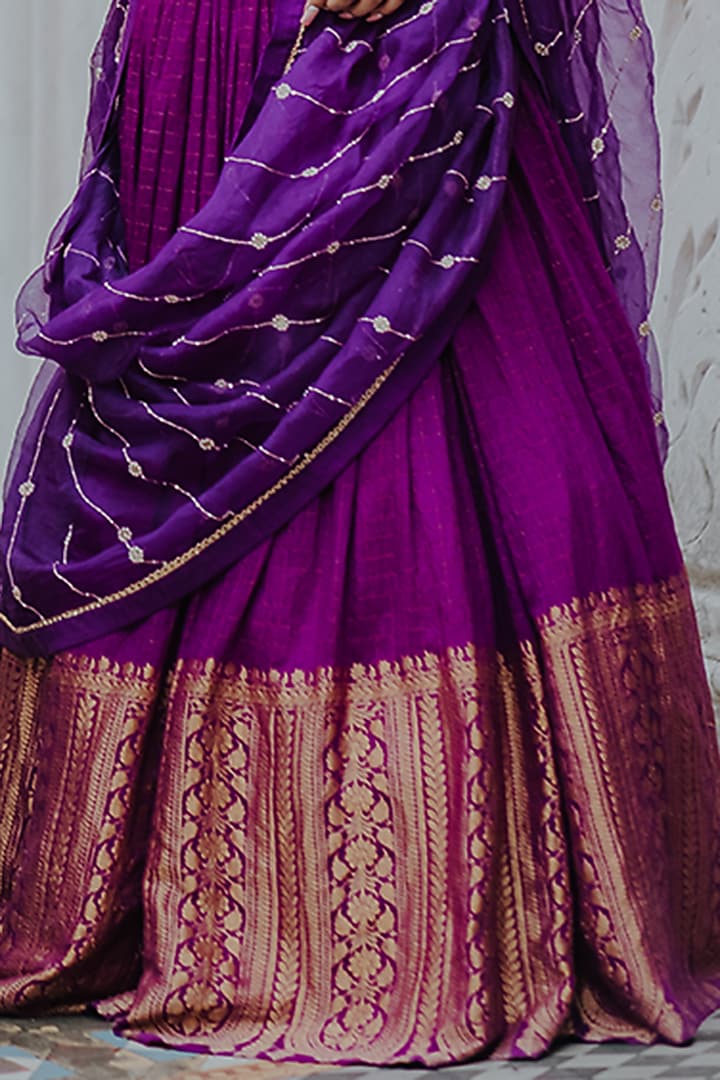 Purple Moonga Banarasi Silk Wedding Lehenga Set by Anjana Bohra at Pernia's Pop Up Shop