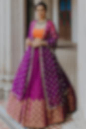 Purple Moonga Banarasi Silk Lehenga Set by Anjana Bohra