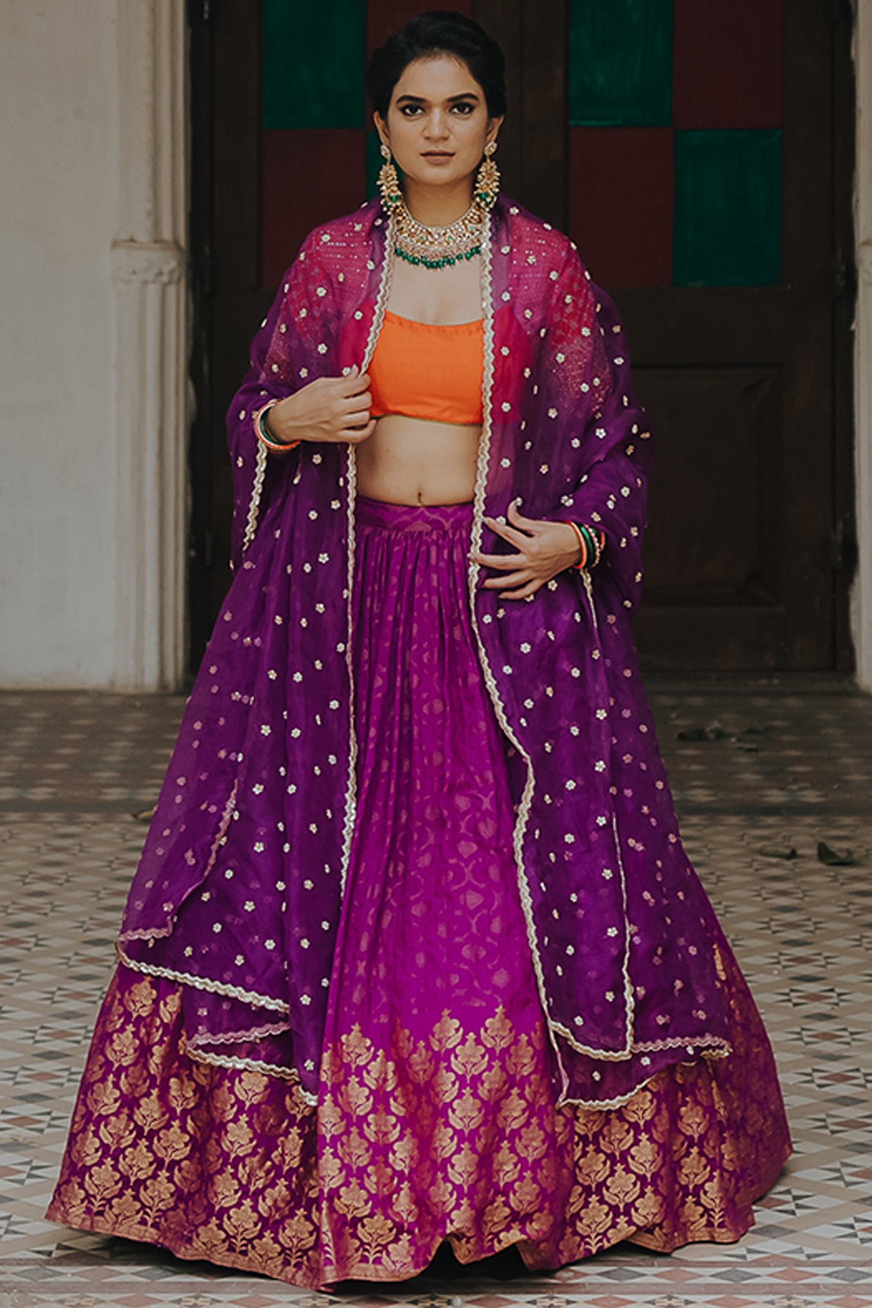Buy Purple- Yellow Lehenga Choli with Dupatta Online in USA – Pure Elegance