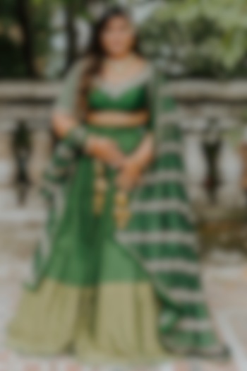 Dark Green Banarasi Silk Wedding Lehenga Set by Anjana Bohra at Pernia's Pop Up Shop