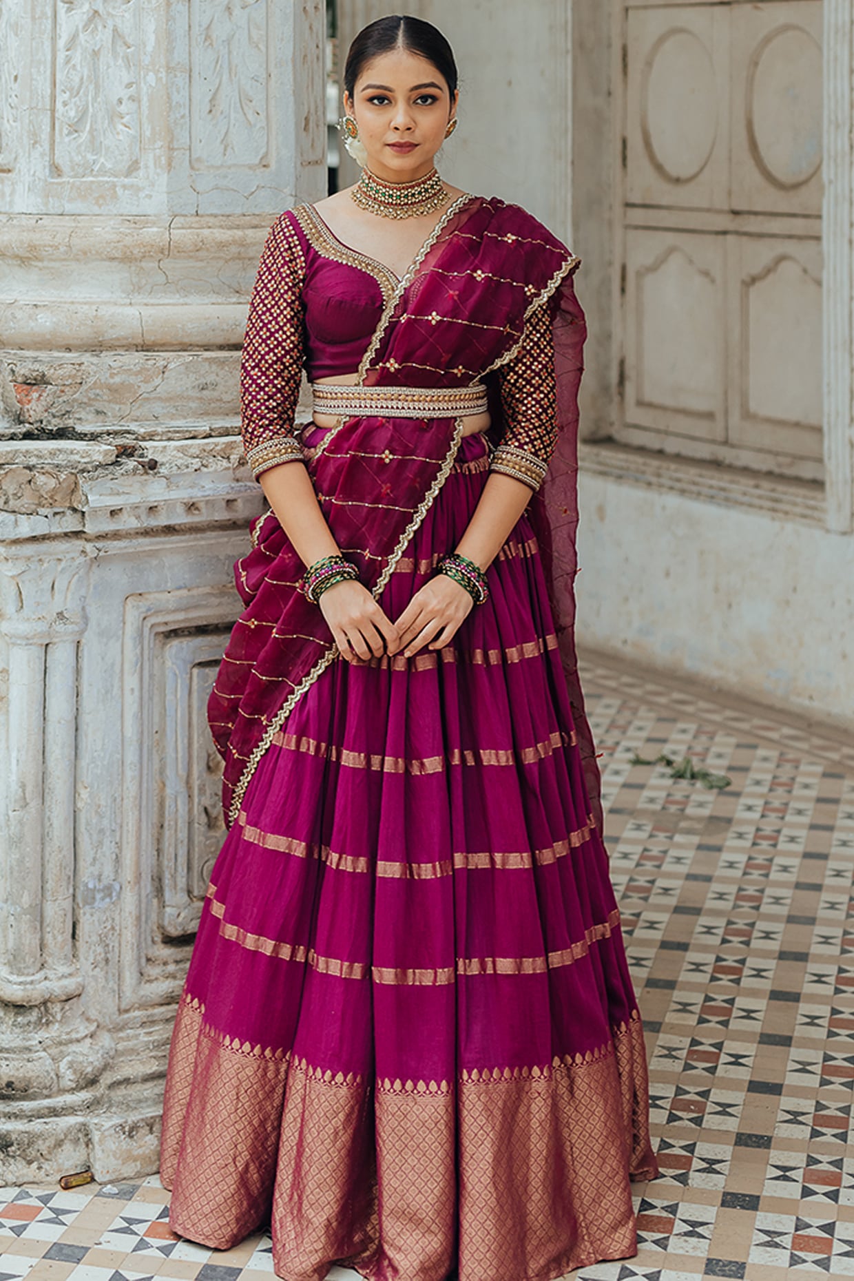 Wine Color Silk Sequins Embroidery Lehenga for Wedding Guest 1001 – Mohi  fashion