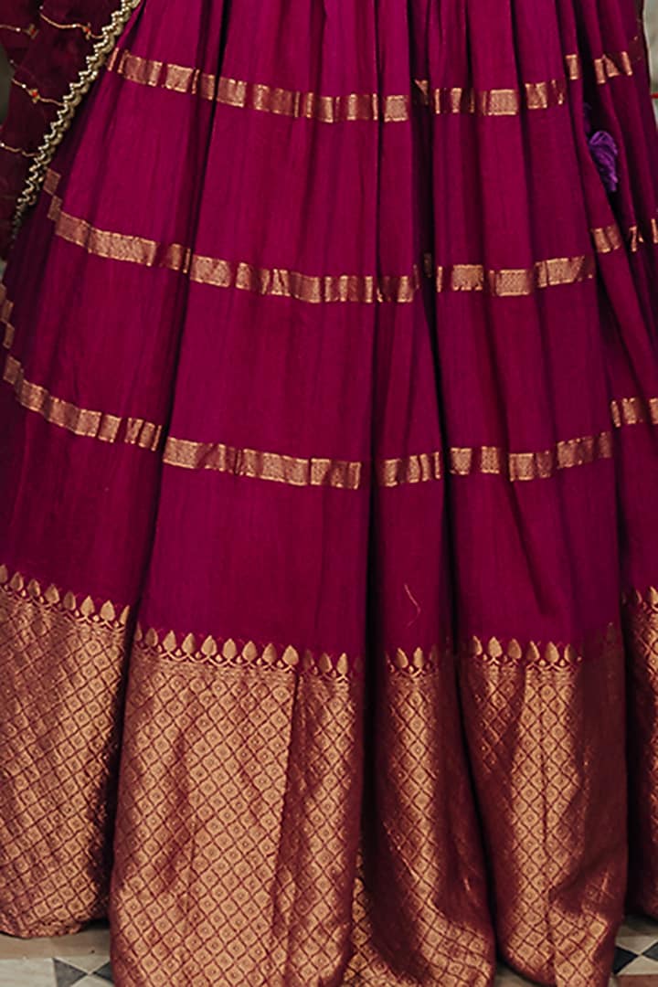 Wine Banarasi Silk Wedding Lehenga Set by Anjana Bohra at Pernia's Pop Up Shop