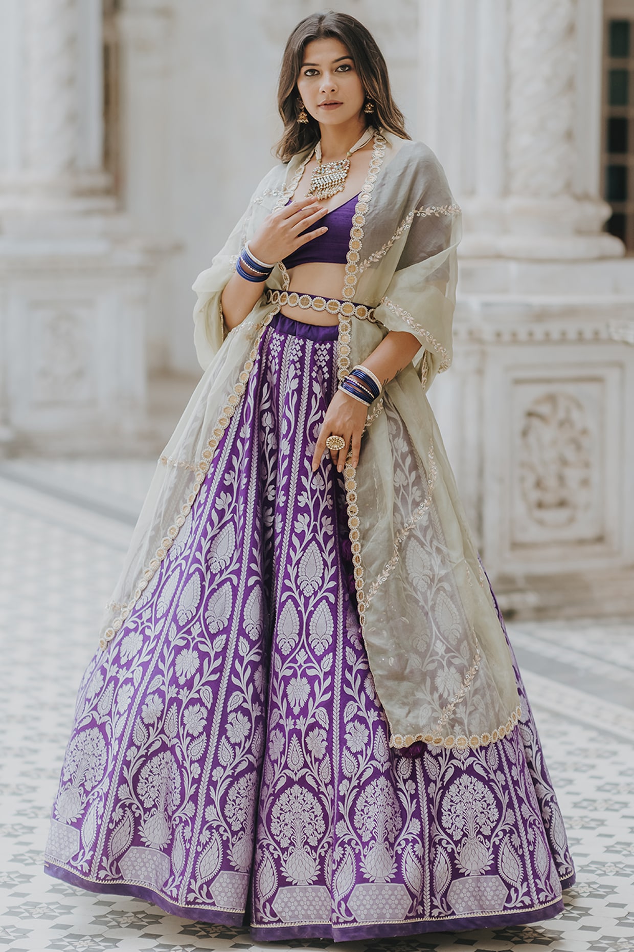 Banarasi Silk Bridal Lehenga with Sequence work in Multicolor-81703 –  Saundaryam Fashions