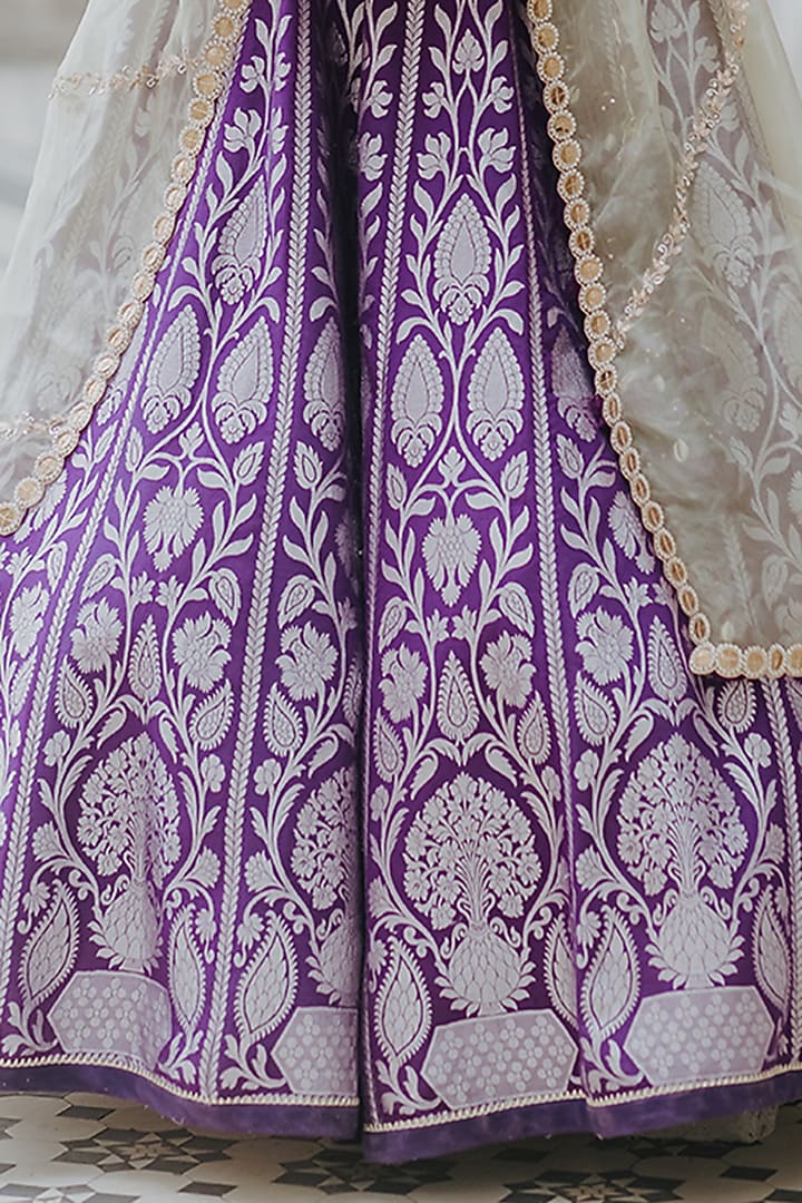 Purple Silver Zari Banarasi Wedding Lehenga Set by Anjana Bohra at Pernia's Pop Up Shop