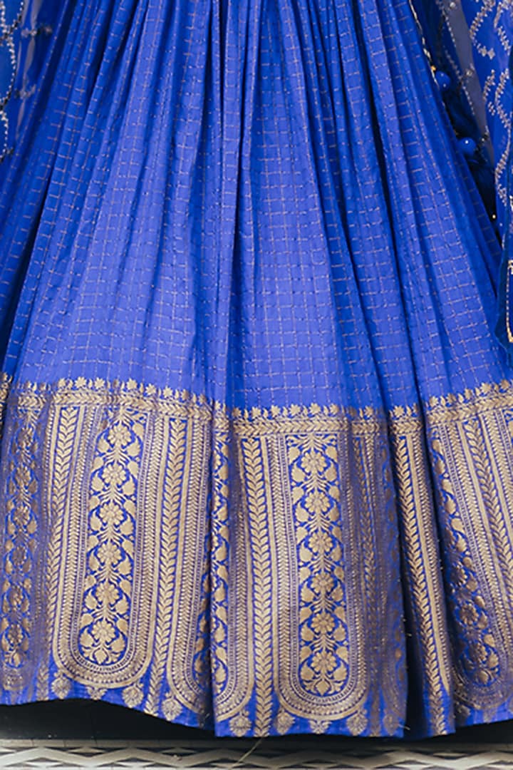 Electric Blue Moonga Silk Wedding Lehenga Set by Anjana Bohra at Pernia's Pop Up Shop