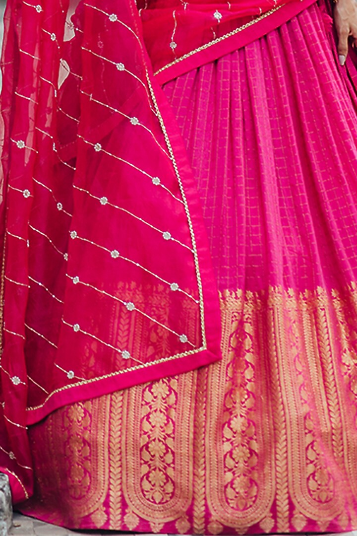 Hot Pink Moonga Silk Wedding Lehenga Set by Anjana Bohra at Pernia's Pop Up Shop