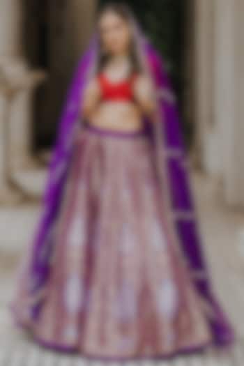 Purple Banarasi Lehenga Set by Anjana Bohra