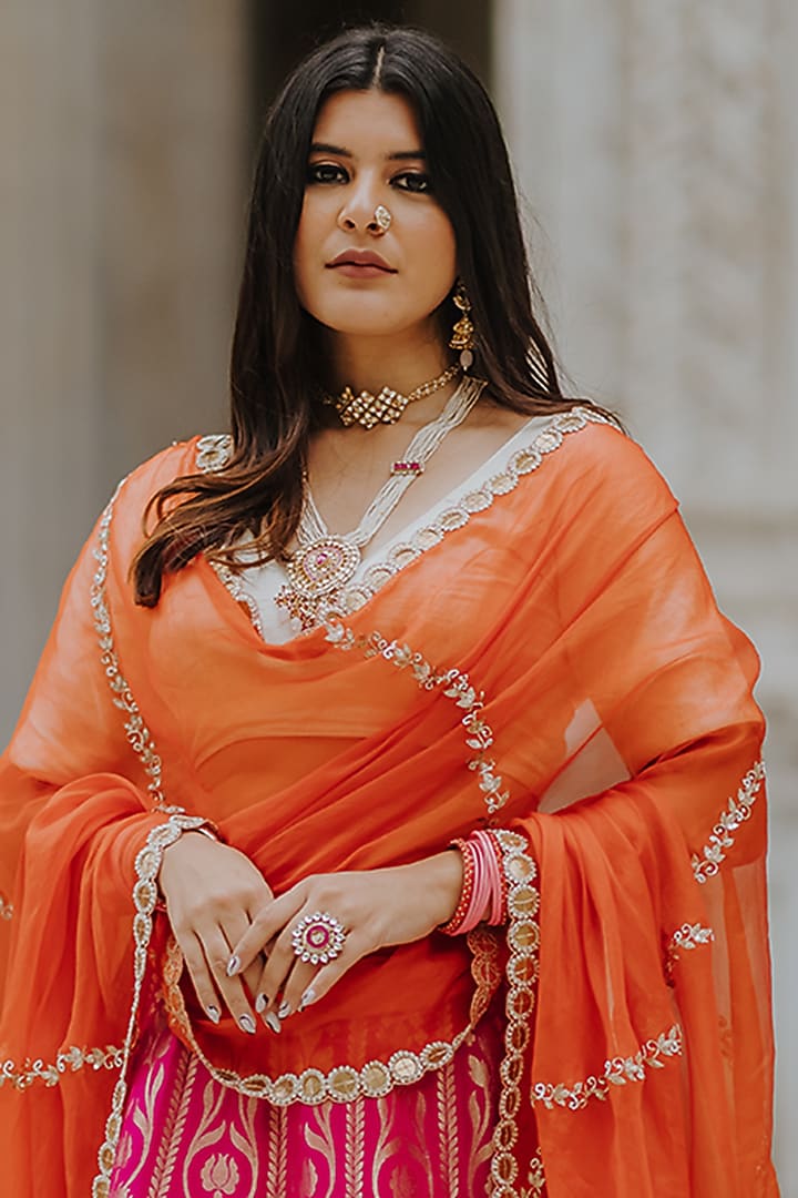 Pink Banarasi Wedding Lehenga Set by Anjana Bohra at Pernia's Pop Up Shop