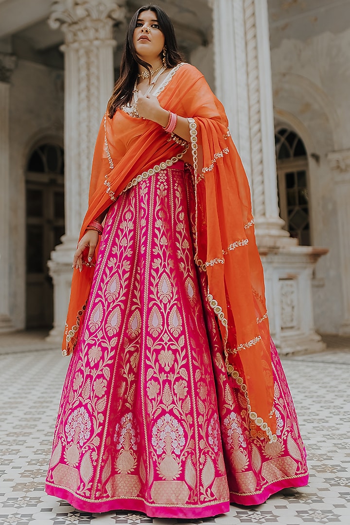 Pink Banarasi Wedding Lehenga Set by Anjana Bohra at Pernia's Pop Up Shop
