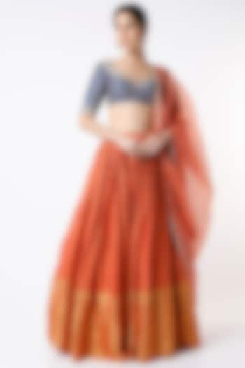 Orange Wedding Lehenga Set With Zari Work by Anjana Bohra at Pernia's Pop Up Shop