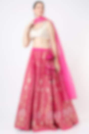 Pink Banarasi Silk Wedding Lehenga Set by Anjana Bohra at Pernia's Pop Up Shop