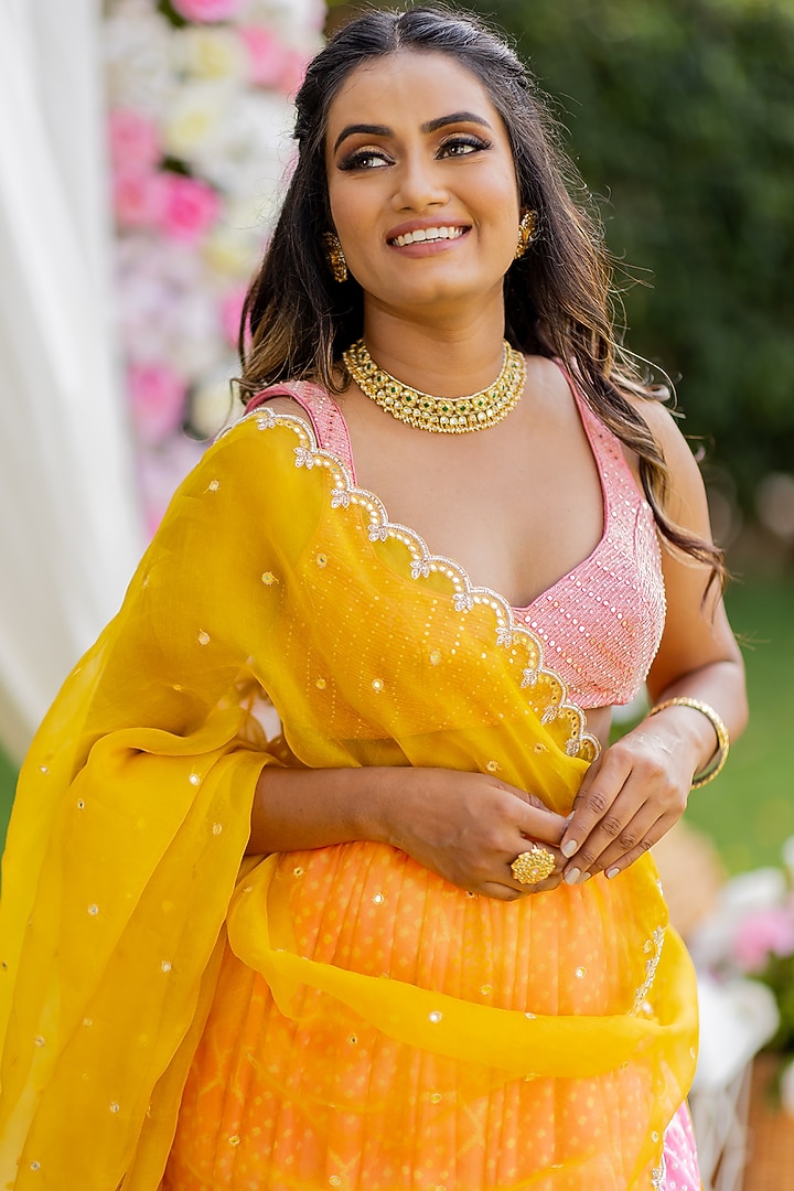 Hot Pink Embroidered Wedding Lehenga Set by Anjana Bohra at Pernia's Pop Up Shop