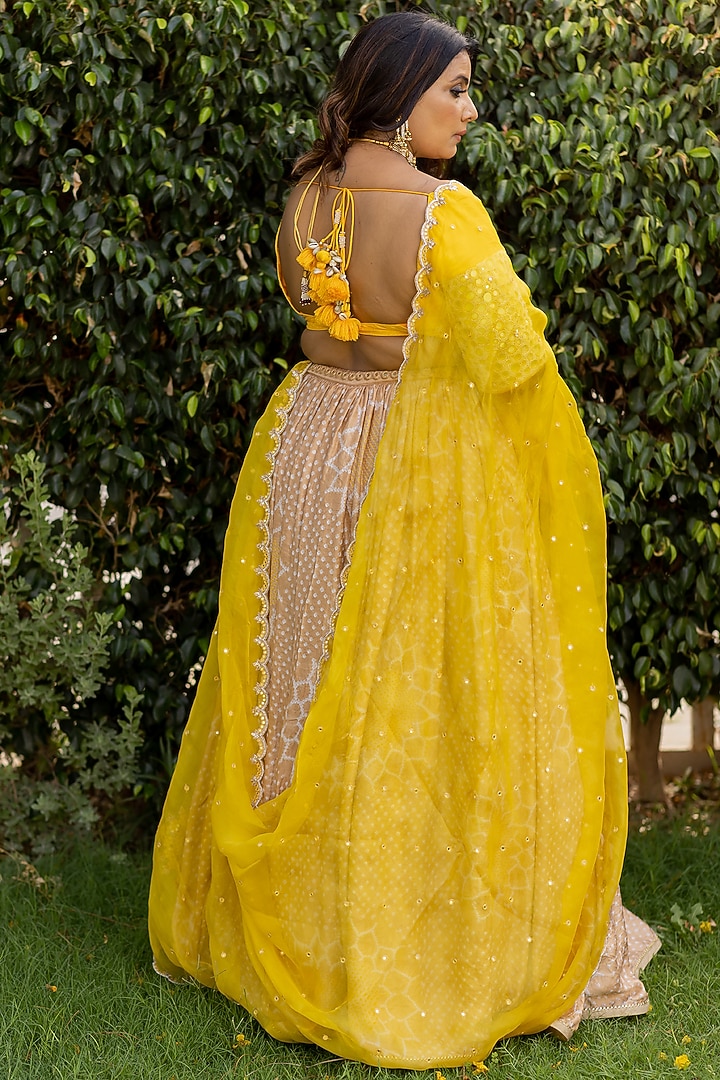 Beige Embroidered Wedding Lehenga Set by Anjana Bohra at Pernia's Pop Up Shop