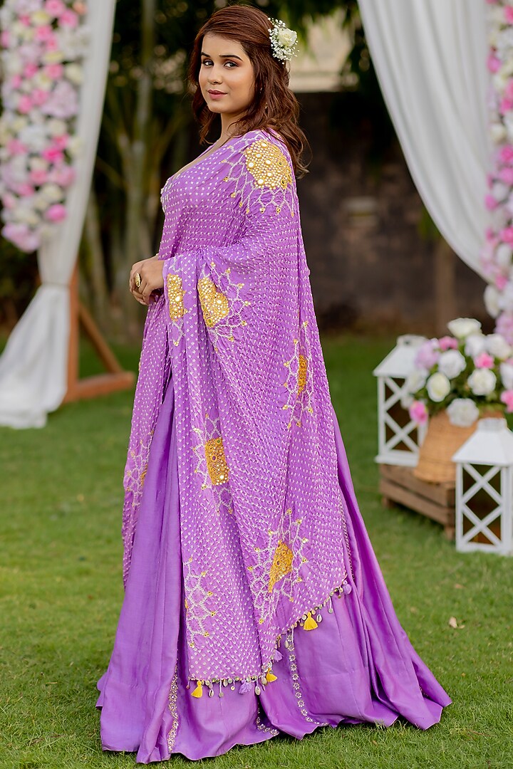 Lilac Embroidered Wedding Lehenga Set by Anjana Bohra at Pernia's Pop Up Shop