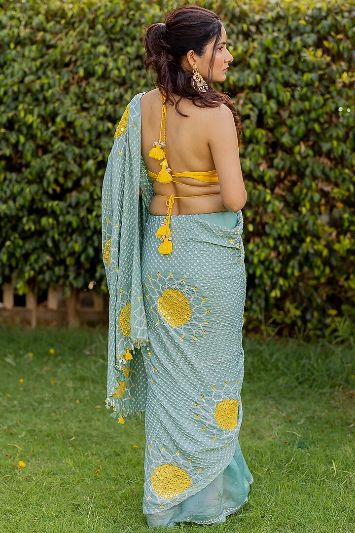 Sea Blue Embroidered Wedding Saree by Anjana Bohra at Pernia's Pop Up Shop