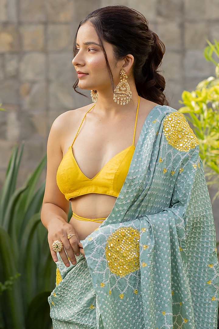 Sea Blue Embroidered Wedding Saree by Anjana Bohra at Pernia's Pop Up Shop