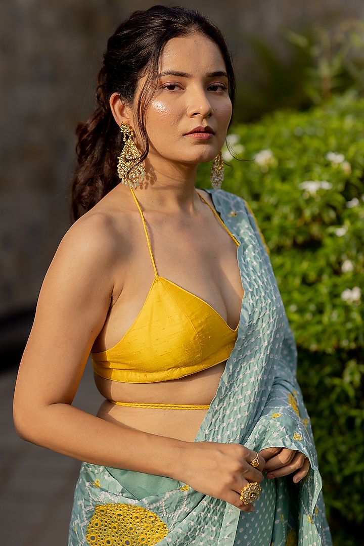 Dandelion Yellow Raw Silk Blouse by Anjana Bohra at Pernia's Pop Up Shop