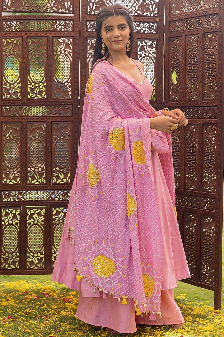 Light Hot Pink Embroidered Wedding Anarkali Set by Anjana Bohra at Pernia's Pop Up Shop