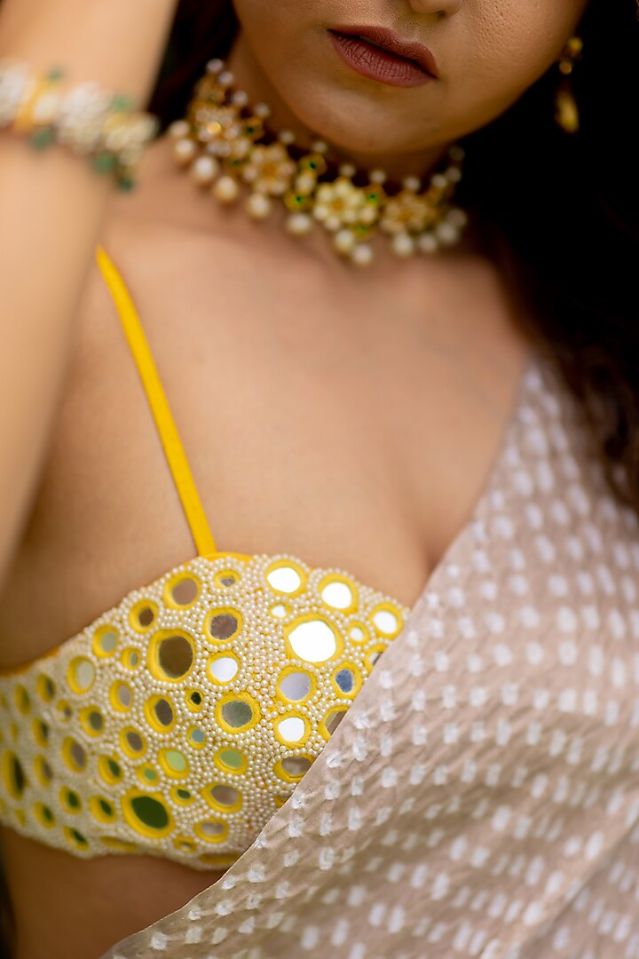 Butter Yellow Embroidered Blouse by Anjana Bohra at Pernia's Pop Up Shop