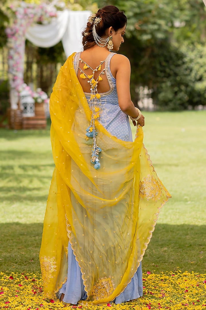 Powder Blue Chiffon Wedding Sharara Set by Anjana Bohra at Pernia's Pop Up Shop