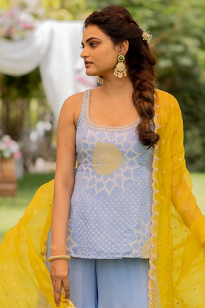 Powder Blue Chiffon Wedding Sharara Set by Anjana Bohra at Pernia's Pop Up Shop