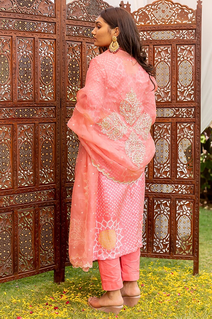 Dark Peach Embroidered Kurta Set by Anjana Bohra at Pernia's Pop Up Shop