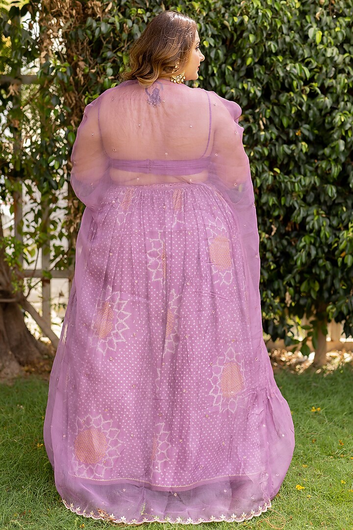 Onion Pink Embroidered Wedding Lehenga Set With Cape by Anjana Bohra at Pernia's Pop Up Shop
