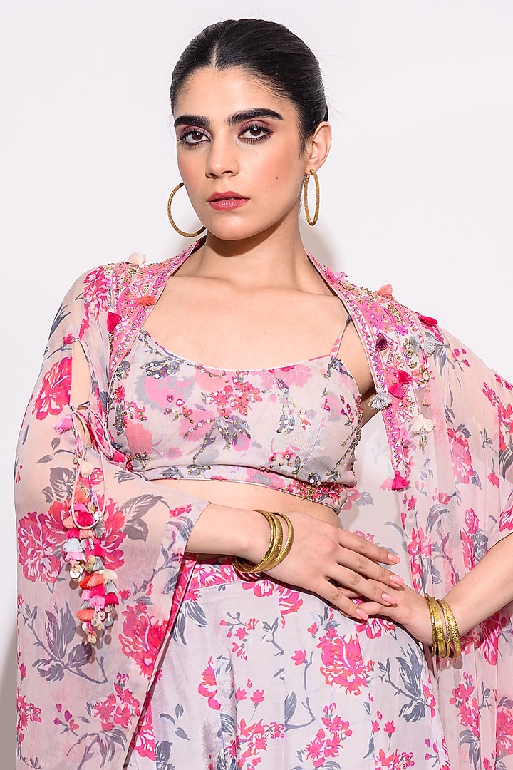 Grey Silk & Chiffon Shrug Set by Aangan by Parul at Pernia's Pop Up Shop