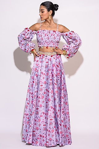 Lilac Silk Embroidered Skirt Set by Aangan by Parul