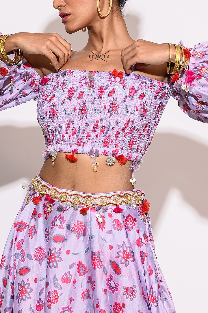 Lilac Silk Embroidered Skirt Set by Aangan by Parul at Pernia's Pop Up Shop