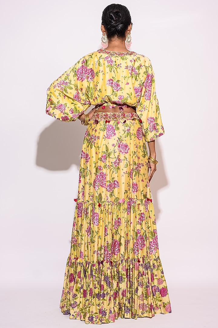 Yellow Silk Printed & Embroidered Skirt Set by Aangan by Parul at Pernia's Pop Up Shop