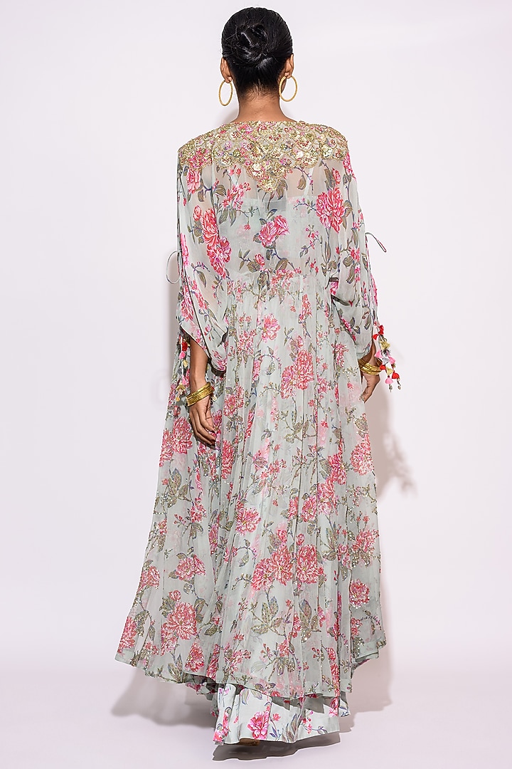 Mint Silk & Chiffon Kaftan Set by Aangan by Parul at Pernia's Pop Up Shop