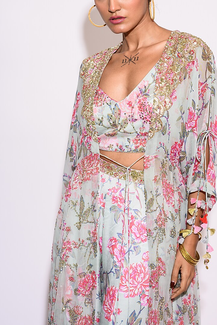 Mint Silk & Chiffon Kaftan Set by Aangan by Parul at Pernia's Pop Up Shop