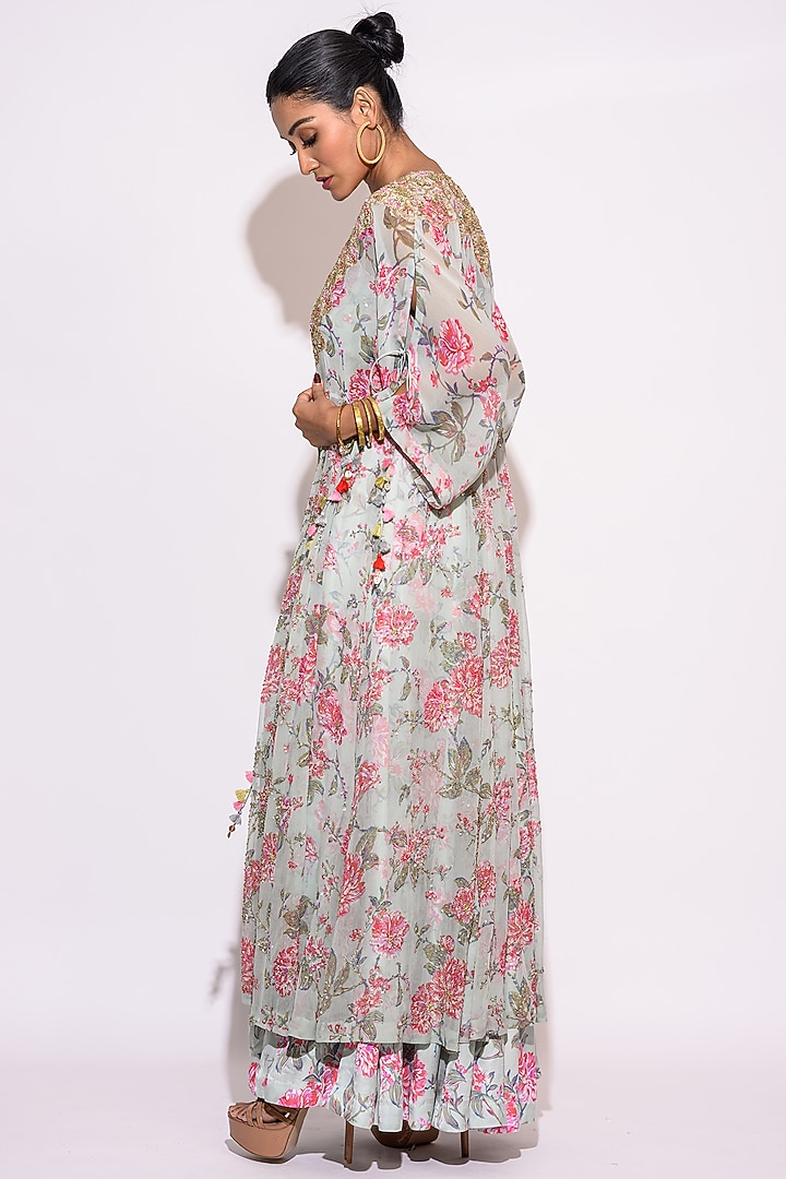 Mint Silk & Chiffon Kaftan Set by Aangan by Parul at Pernia's Pop Up Shop