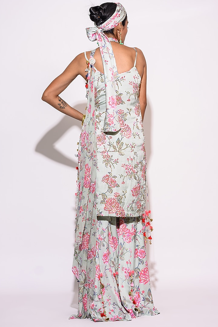 Mint Silk Floral Printed Party Wear Sharara Set by Aangan by Parul at Pernia's Pop Up Shop