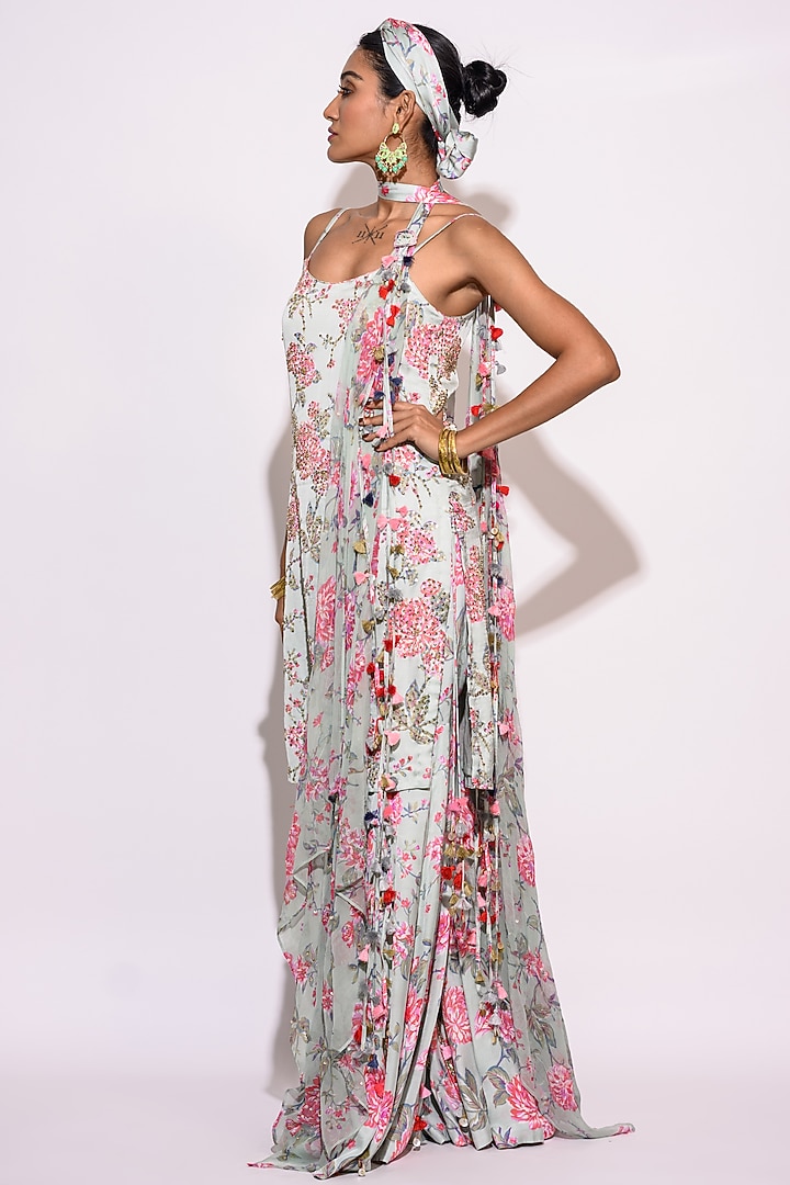 Mint Silk Floral Printed Party Wear Sharara Set by Aangan by Parul at Pernia's Pop Up Shop