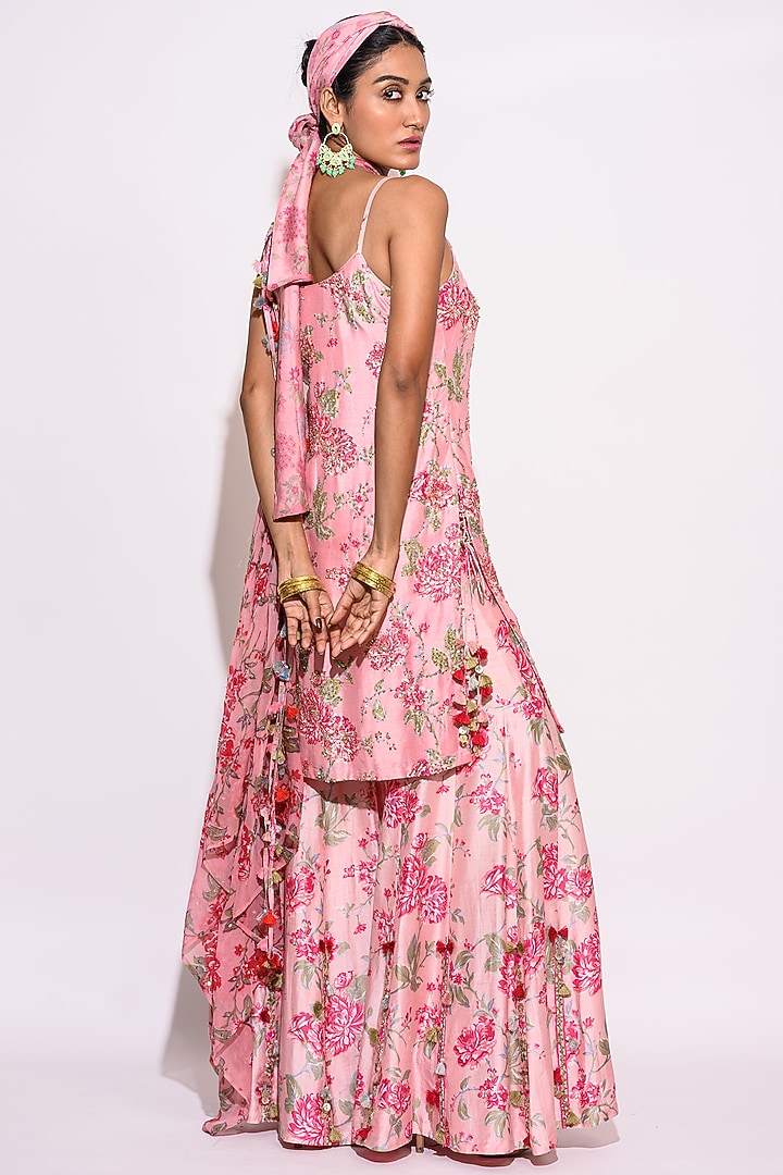 Pink Silk Floral Printed Party Wear Sharara Set by Aangan by Parul at Pernia's Pop Up Shop