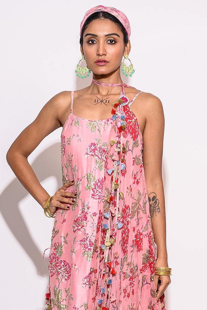 Pink Silk Floral Printed Party Wear Sharara Set by Aangan by Parul at Pernia's Pop Up Shop