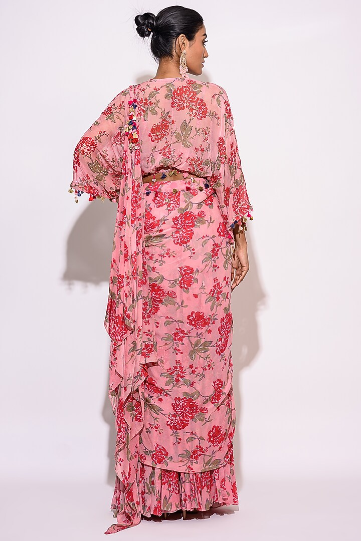 Pink Chiffon Pre-Draped Wedding Saree Set by Aangan by Parul at Pernia's Pop Up Shop