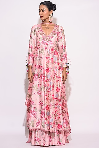 Pink Silk Kurta Set by Aangan by Parul